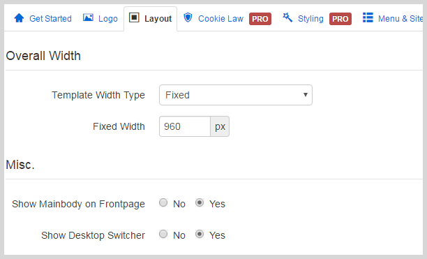 Parameters to control layout dimensions